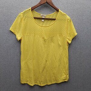 Yellow Short-Sleeve Textured Top 1X By Ambiance Apparel